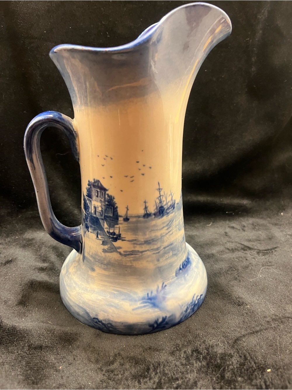 Doulton Burselm antique blue white ceramic pitcher
